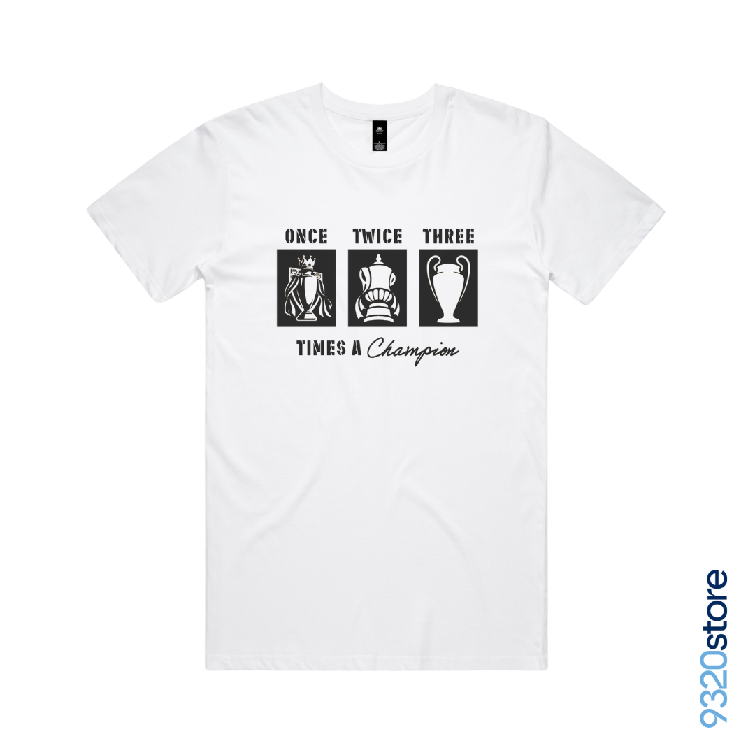 Thee Times A Champion White T-Shirt