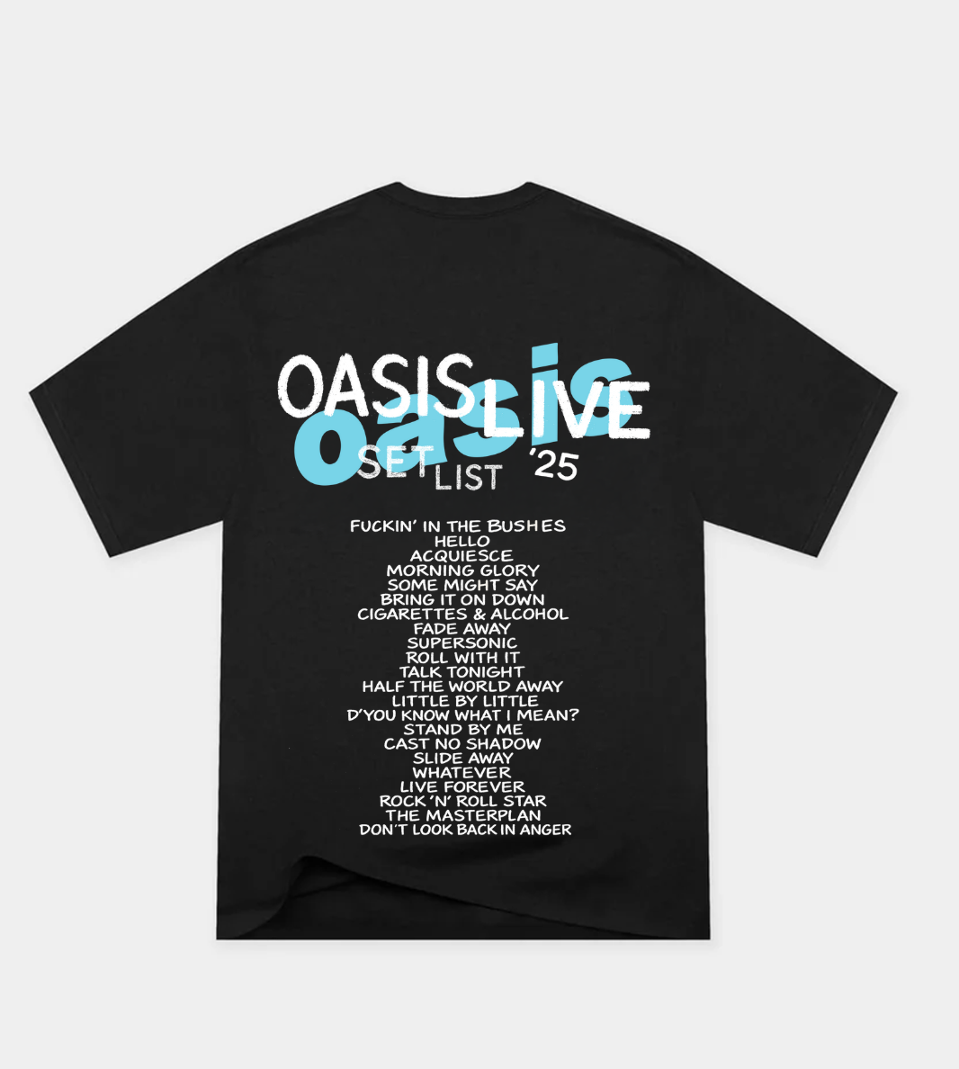Oasis Jon Set List Faded Black Tee