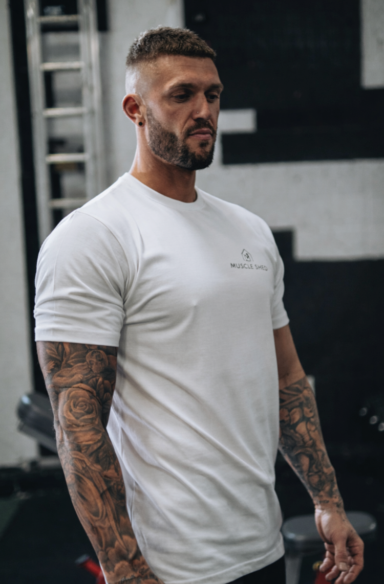 STOCK MENS WHITE FITTED T-SHIRT